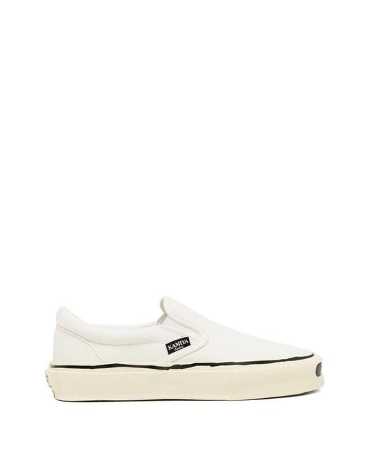 KAMIYA White Canvas Slip-On Sneakers for men