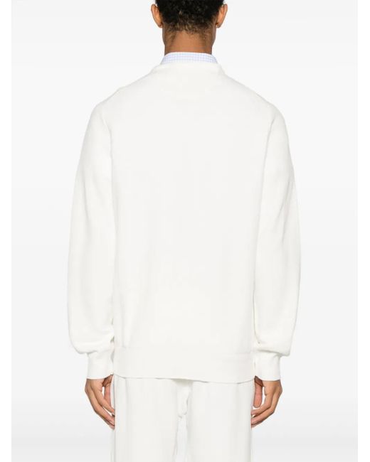 Ralph Lauren White Honeycomb Knit Embroidered Logo Crew Neck Sweater For for men