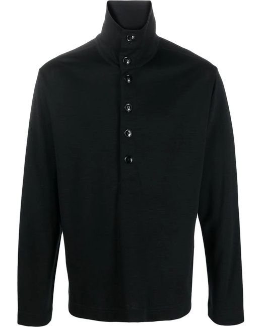 Lemaire Blue Buttoned-Up High-Neck Sweater for men