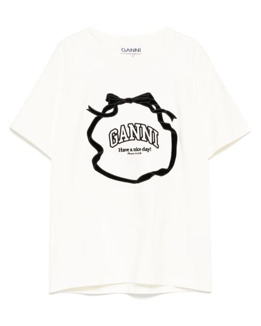 Ganni White Embroidered Logo T-Shirt