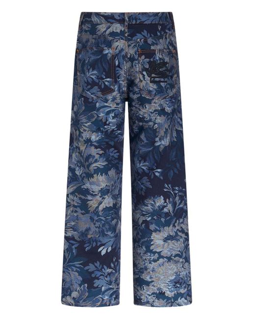 Etro Blue Floral-jacquard Wide-leg Jeans for men