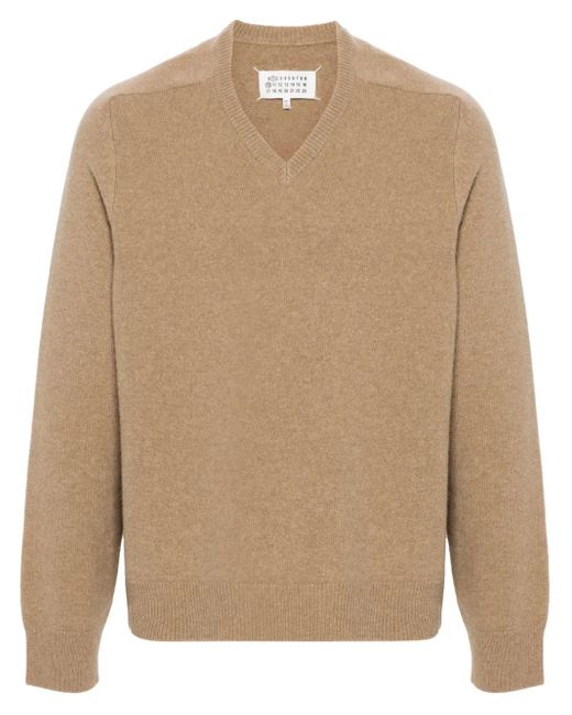 Maison Margiela Natural V-Neck Wool Jumper for men