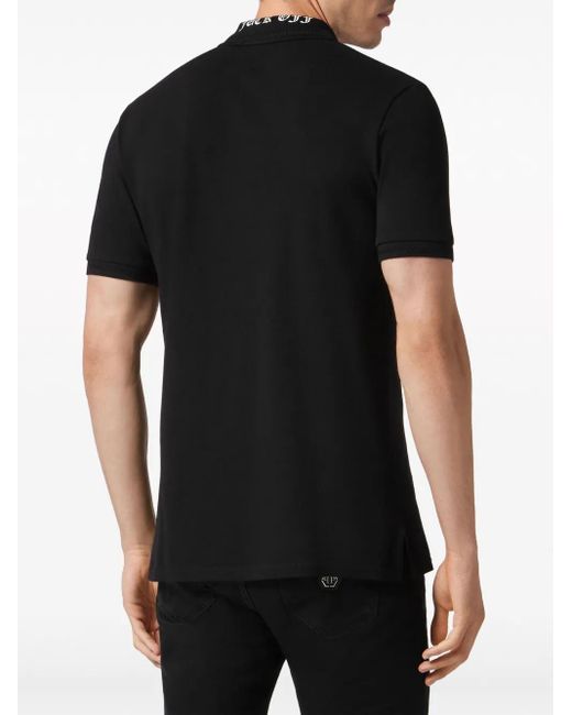 Philipp Plein Black Skull-Print Cotton Polo Shirt for men
