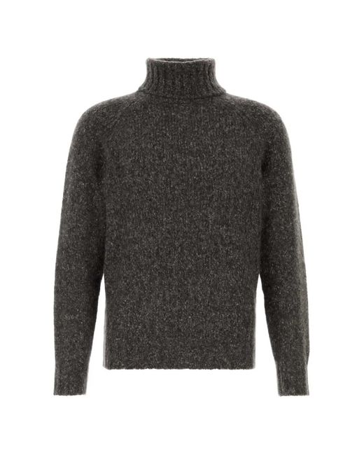Brunello Cucinelli Gray Melange Roll-Neck Sweater for men