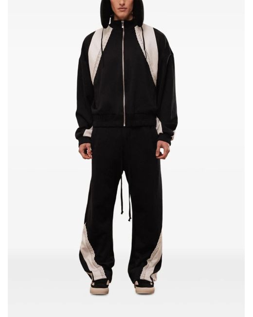 ROUGH Black Contrast Side-Pockets Track Pants