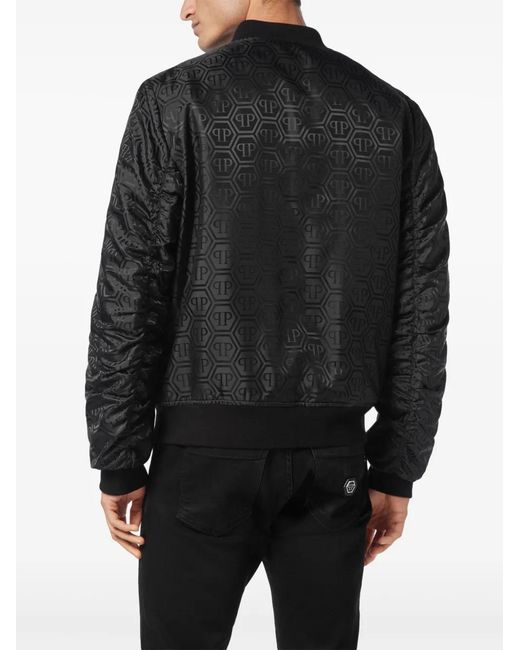 Philipp Plein Black Monogram-Jacquard Bomber Jacket for men