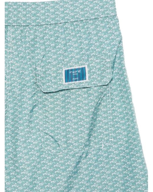 Fefe Blue Patterned Drawstring Swim Shorts for men