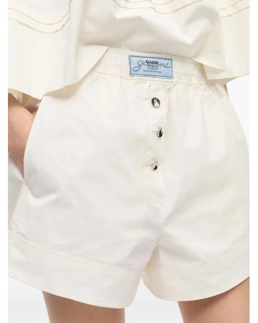Ganni White Logo-Patch Shorts