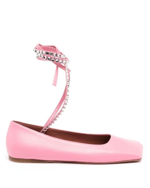 AMINA MUADDI Pink Ane Leather Ballerina Shoes
