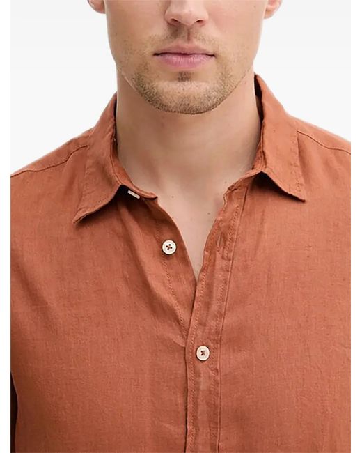 Benetton Orange Buttoned Linen Shirt for men