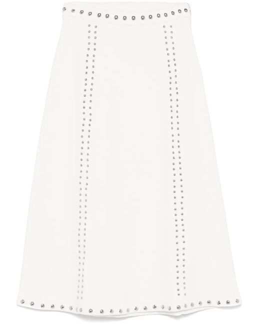 Maje White Stud-Detail Midi Skirt