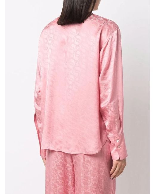 Stella McCartney Pink Geometric-Pattern Long-Sleeved Blouse