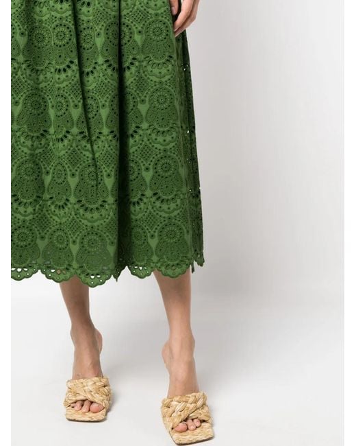 Ulla Johnson Green Clarabella Eyelet-Detail Skirt