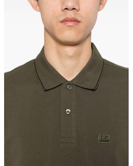 C P Company Green Regular Striped Collar Polo Shirt for men