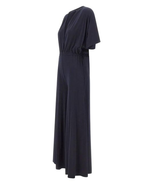 Kaos Blue V-Neck Pleated Jumpsuit
