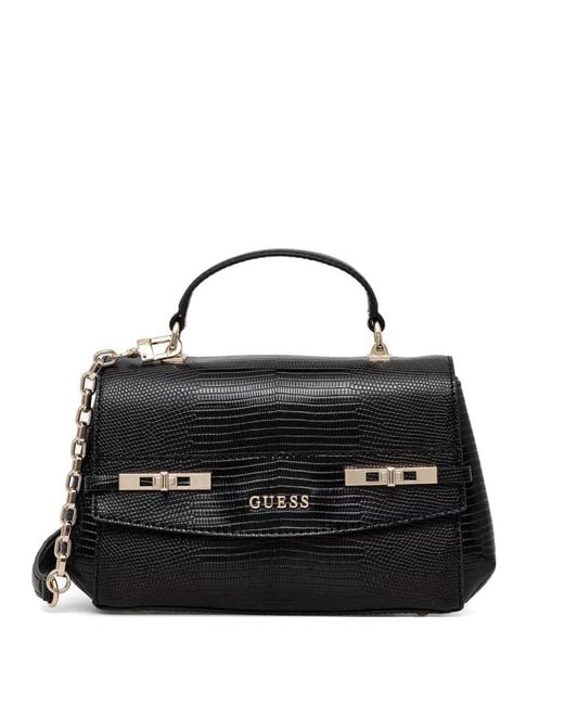 Guess Black Melinda Lizard-Effect Tote Bag