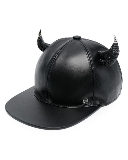 Givenchy Black Horn-detail Leather Cap for men