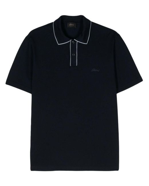 Brioni Logo-embroidered Cotton Polo Shirt in het Black voor heren
