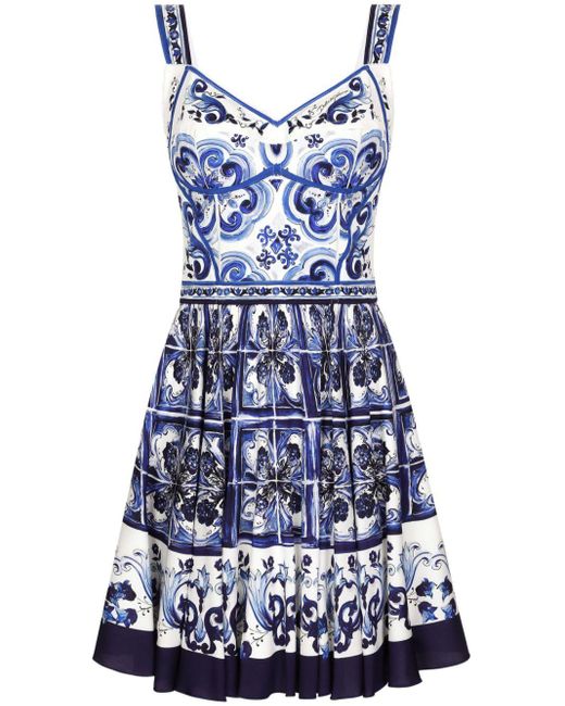 Dolce & Gabbana Blue Majolica-print Bustier Minidress