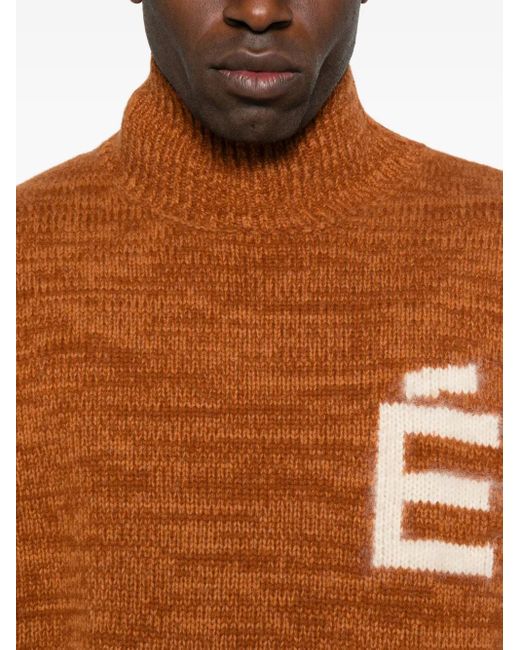 Etudes Studio Brown Logo-Jacquard Funnel-Neck Jumper