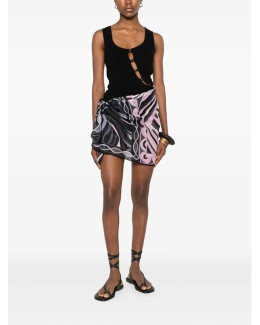 Emilio Pucci Black Floral-Print Mini Pareo