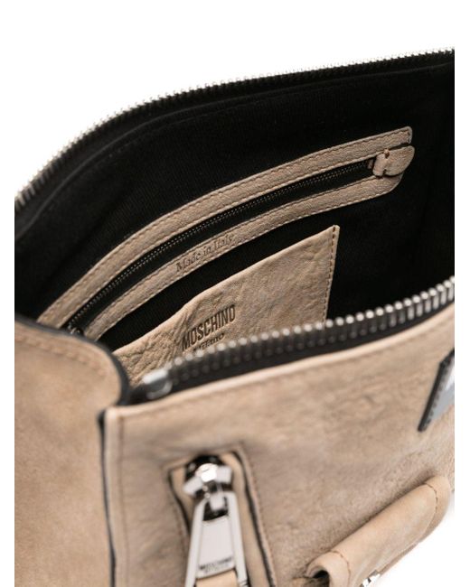 Moschino Natural Logo-appliqué Leather Clutch Bag for men