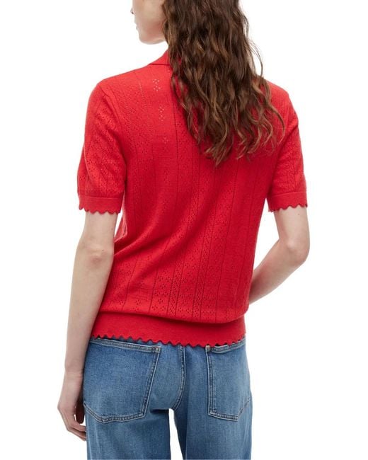 Tommy Hilfiger Red Pointelle-Knit Scalloped-Edge Sweater