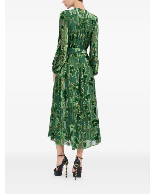 Abito Midi A Fiori di Roberto Cavalli in Green