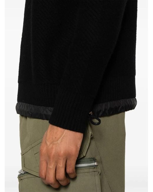 Sacai Black Drawstring-Hem Ribbed-Knit Jumper for men