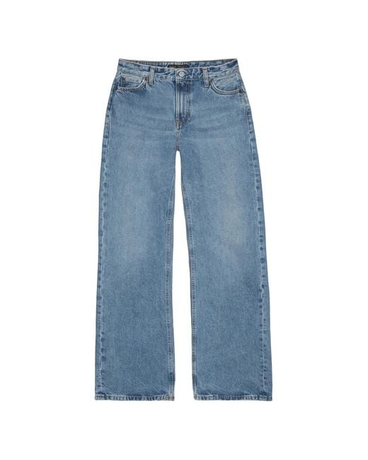 Nudie Jeans Blue Wide Heidi Logo-Patch Wide-Leg Jeans