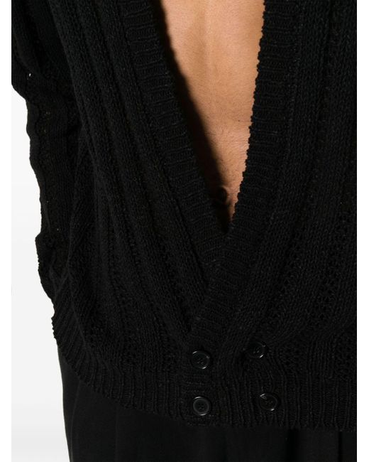 Saint Laurent Black Open-knit V-neck Cardigan for men