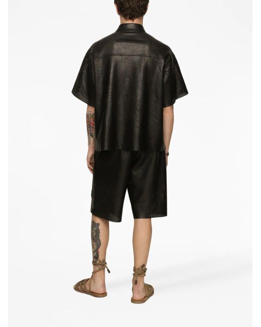 Dolce & Gabbana Black Logo-Plaque Leather Shirt for men