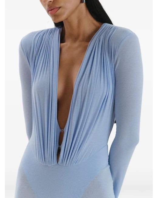 MANURI Blue Suki Long-Sleeve Draped Dress