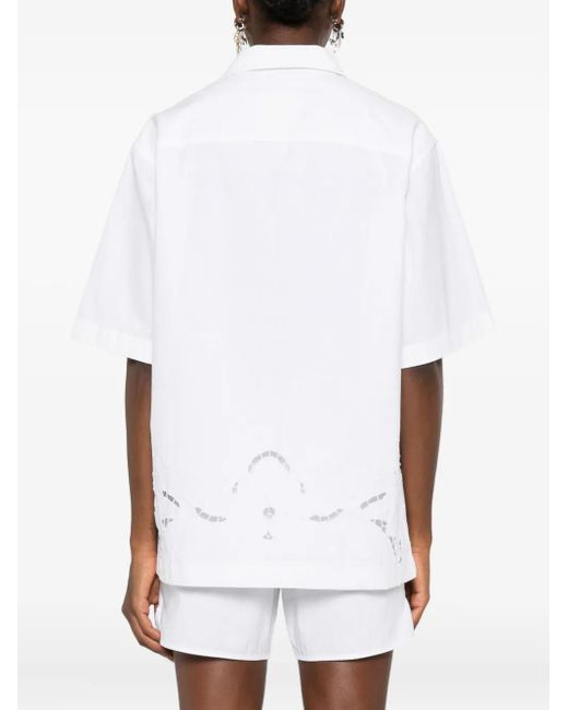 MARINE SERRE White Lace-Insert Short-Sleeves Shirt