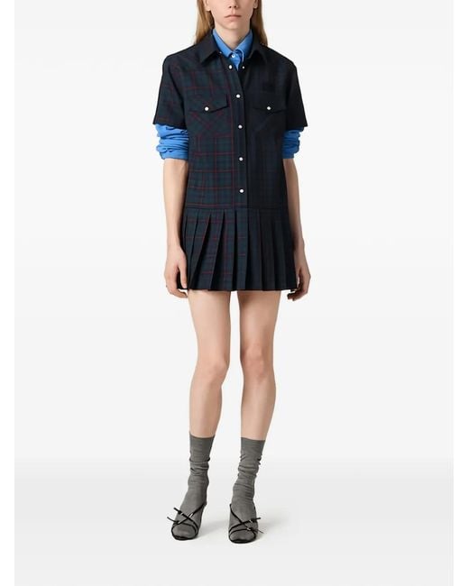 Miu Miu Black Tartan Check Mini Shirt Dress