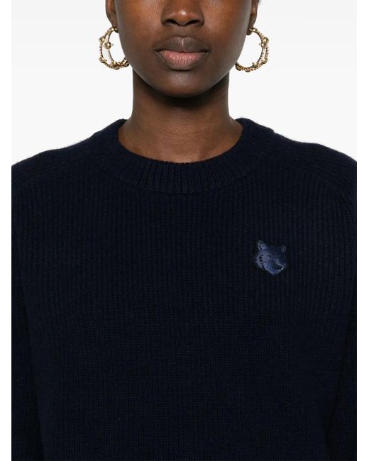 Maison Kitsuné Sweater Met Vossenkop Patch in het Blue