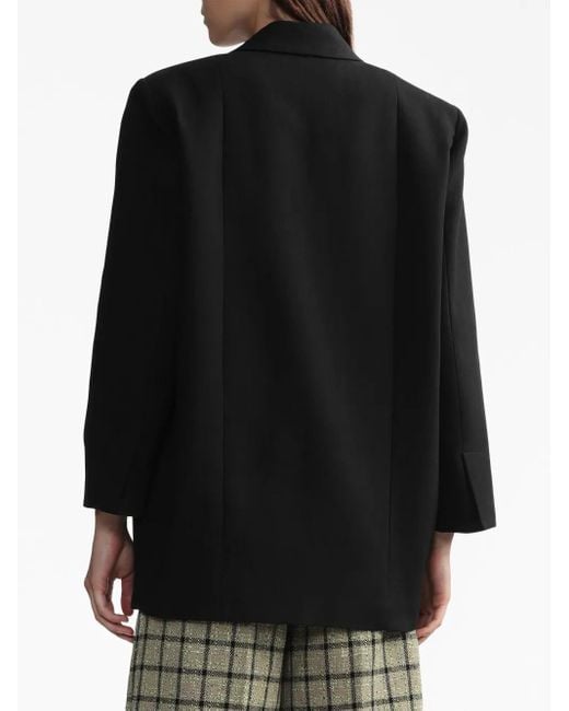 Ganni Black Single-Breasted Shoulder-Pads Blazer