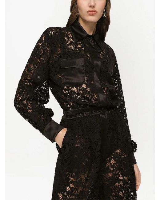 Dolce & Gabbana Black Dolce & Gabbana Lace Long Shirt Jumpsuit
