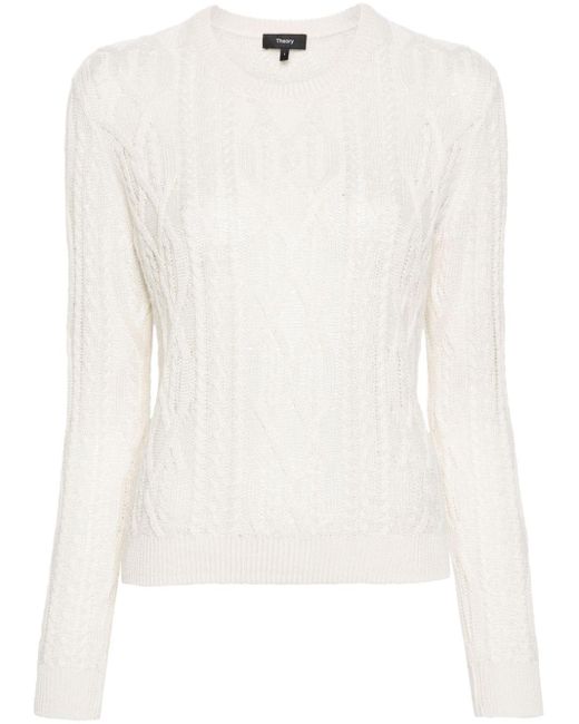 Theory White Pullover mit Zopfmuster