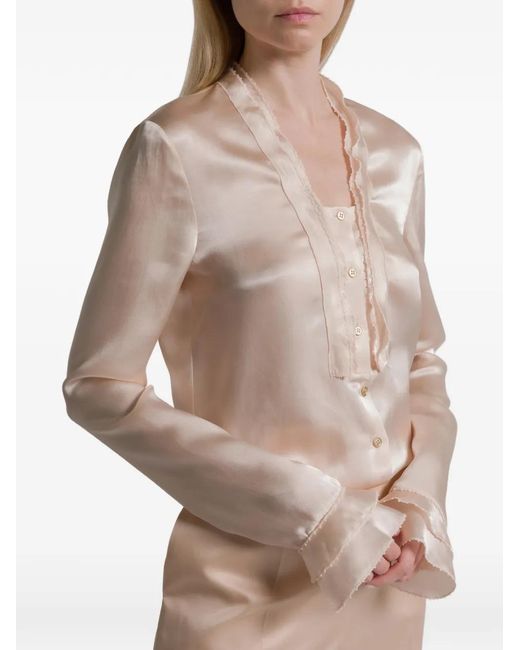 Alberta Ferretti White Ruffled Buttoned Shirt