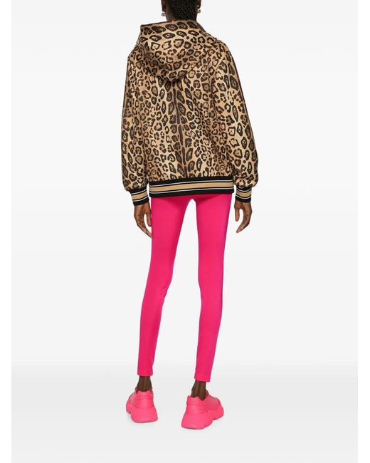 Dolce & Gabbana Brown Zip-Up Jersey Hoodie With Leopard Print