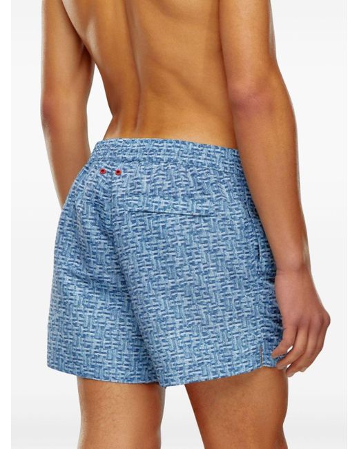 DIESEL Blue Denim-print Swim Shorts for men
