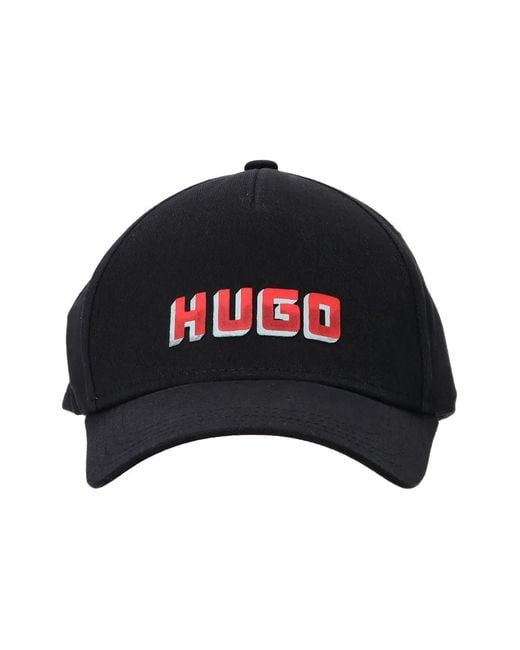 HUGO Black Logo-Print Baseball Cap for men