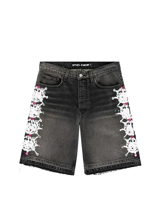 Sp5der Black Web Stone Denim Shorts for men