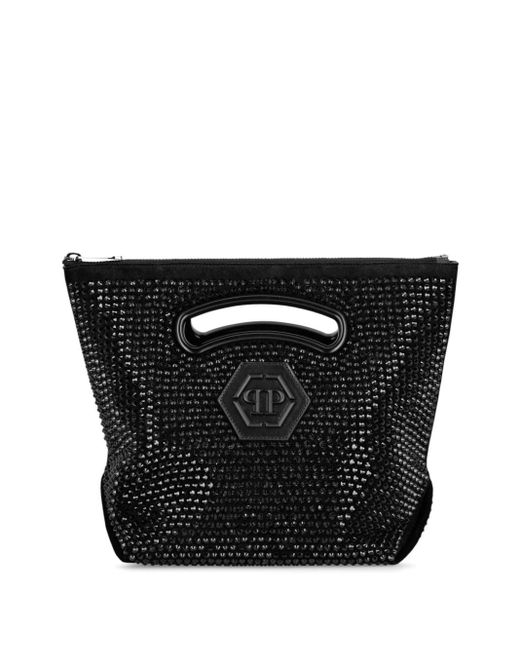 Philipp Plein Black Medium Crystal-embellished Suede Tote Bag