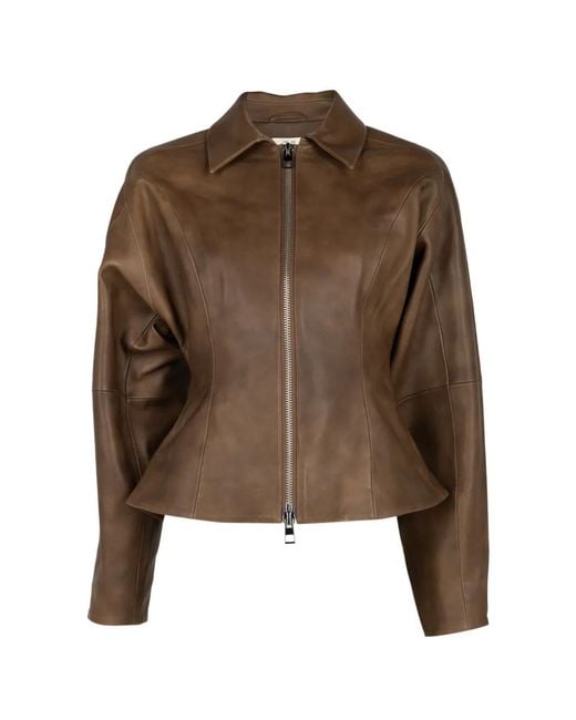 The Sei Brown Zip-Up Leather Jacket