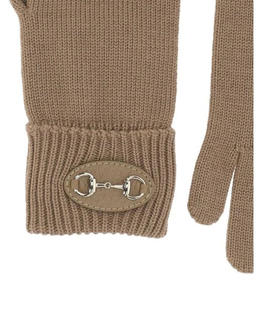 Gucci Natural Horsebit Ribbed Gloves