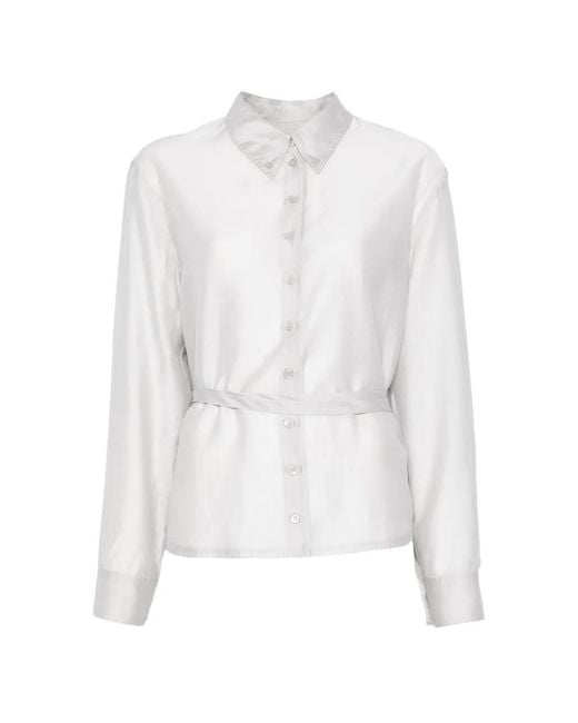 Low Classic White Sheer Shirred Blouse