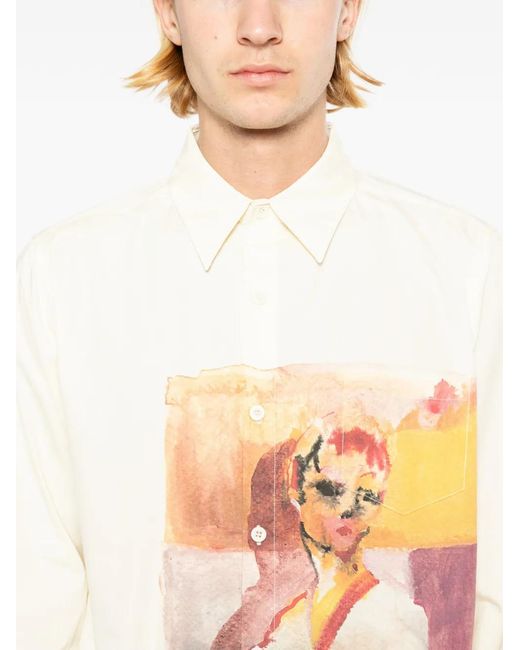 Kidsuper White Girl Painting Button-Up Shirt for men