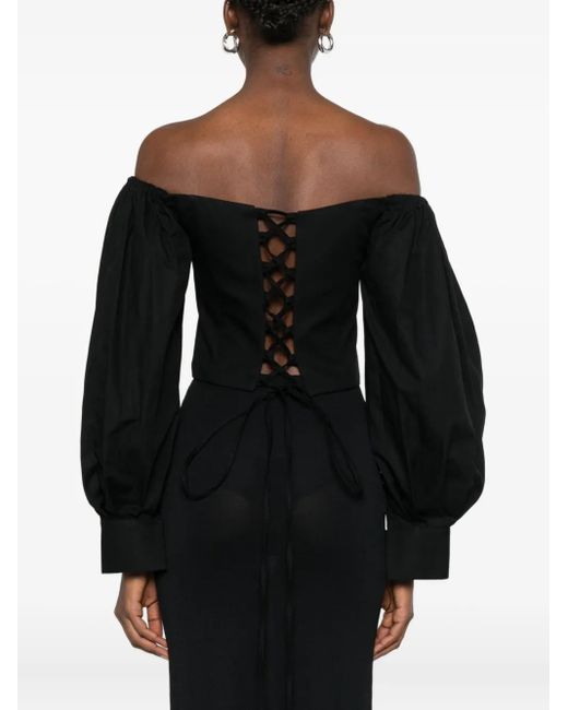 RHIZOME Black Veracruz Off-Shoulder Corset Top